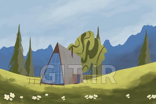 منظرهسازی مدرن کوهستان برای مبتدیان در Procreate: صحنه کوهستانی با کلبه