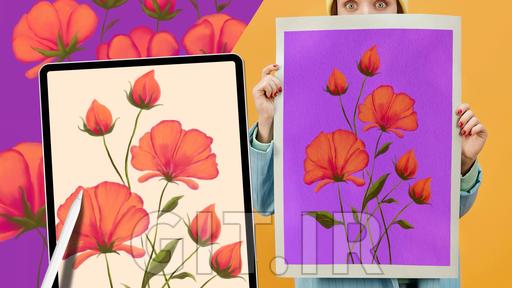 نقاشی گل‌ها با آبرنگ: تصویرسازی گل‌های وحشی سرسبز در Procreate