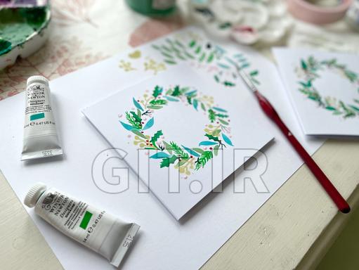 نقاشی حلقه گل کریسمس با گواش