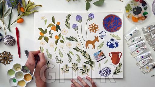 نقاشی برای طراحی الگو: ایجاد الگوهای بوته‌ای با گواش و فتوشاپ