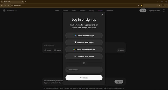 صفحه اصلی ChatGPT